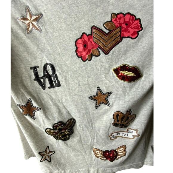 Place T-Shirt Womens Size XL 14 Bee Stars Heart Wings Patch Raglan Velvet Sleeve - Picture 6 of 7